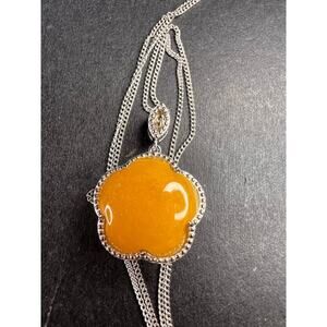 NEW Yellow jade cherry blossom pendant necklace in sterling silver